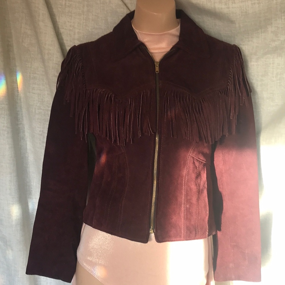 Vintage, Branded Garments, tasseled, suede fitted coat.